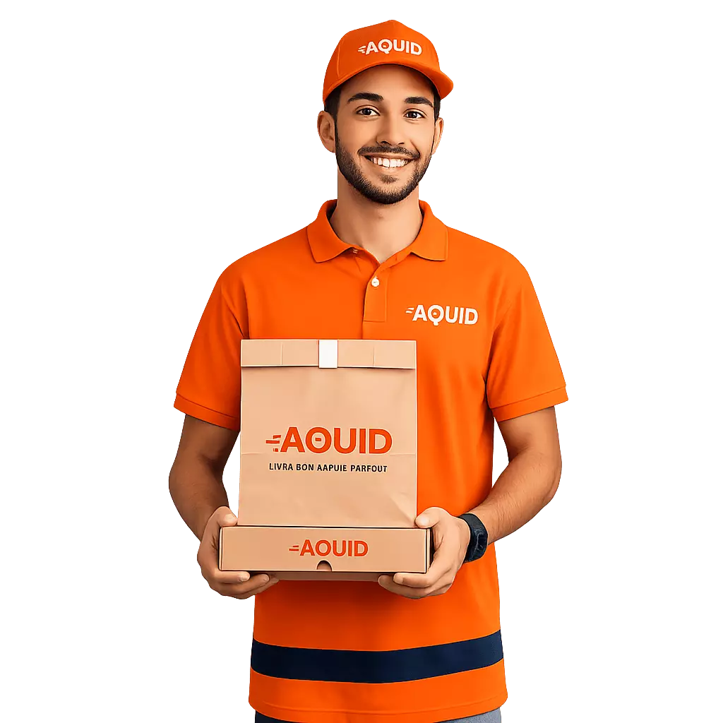Smiling AOUID courier holding packages ready for delivery