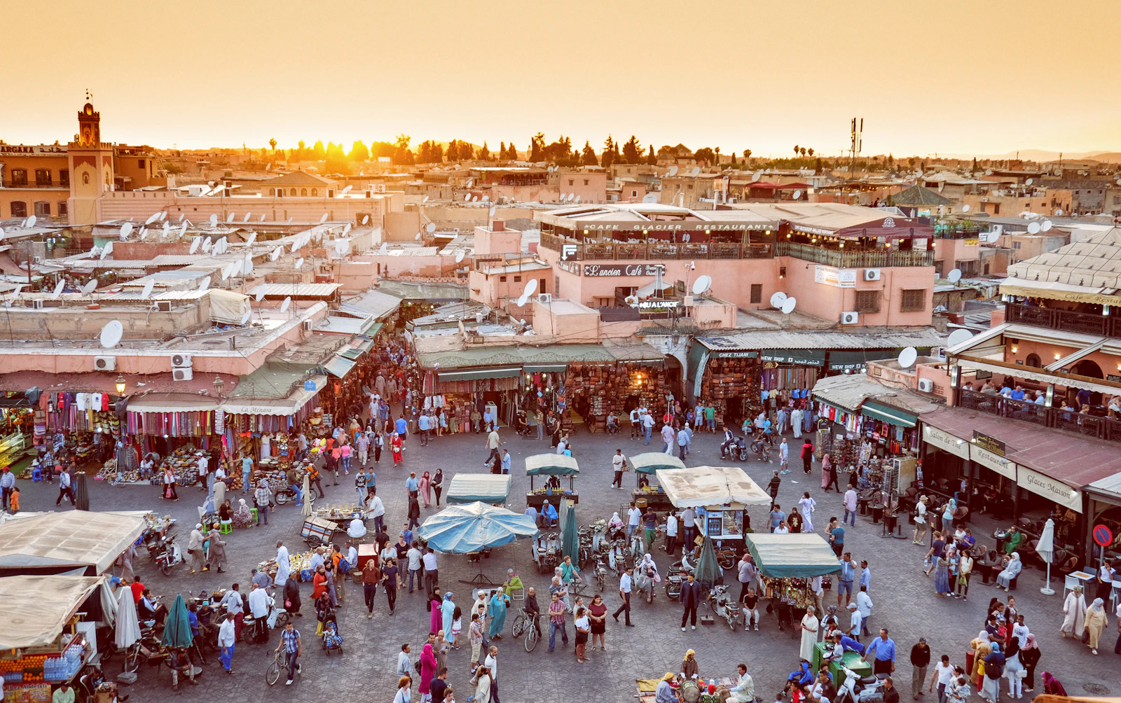 Marrakech shopping mall with international stores and shoppers